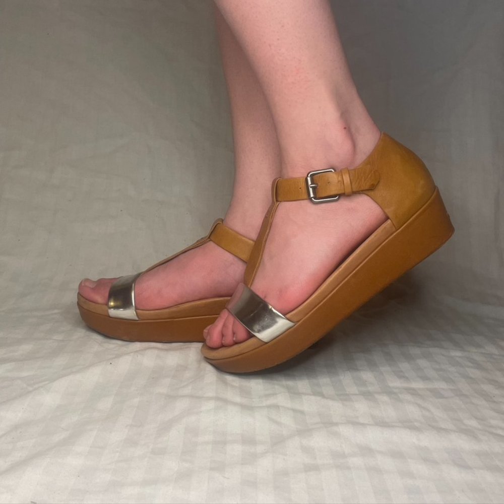 Gentle Souls silver and tan platform sandals